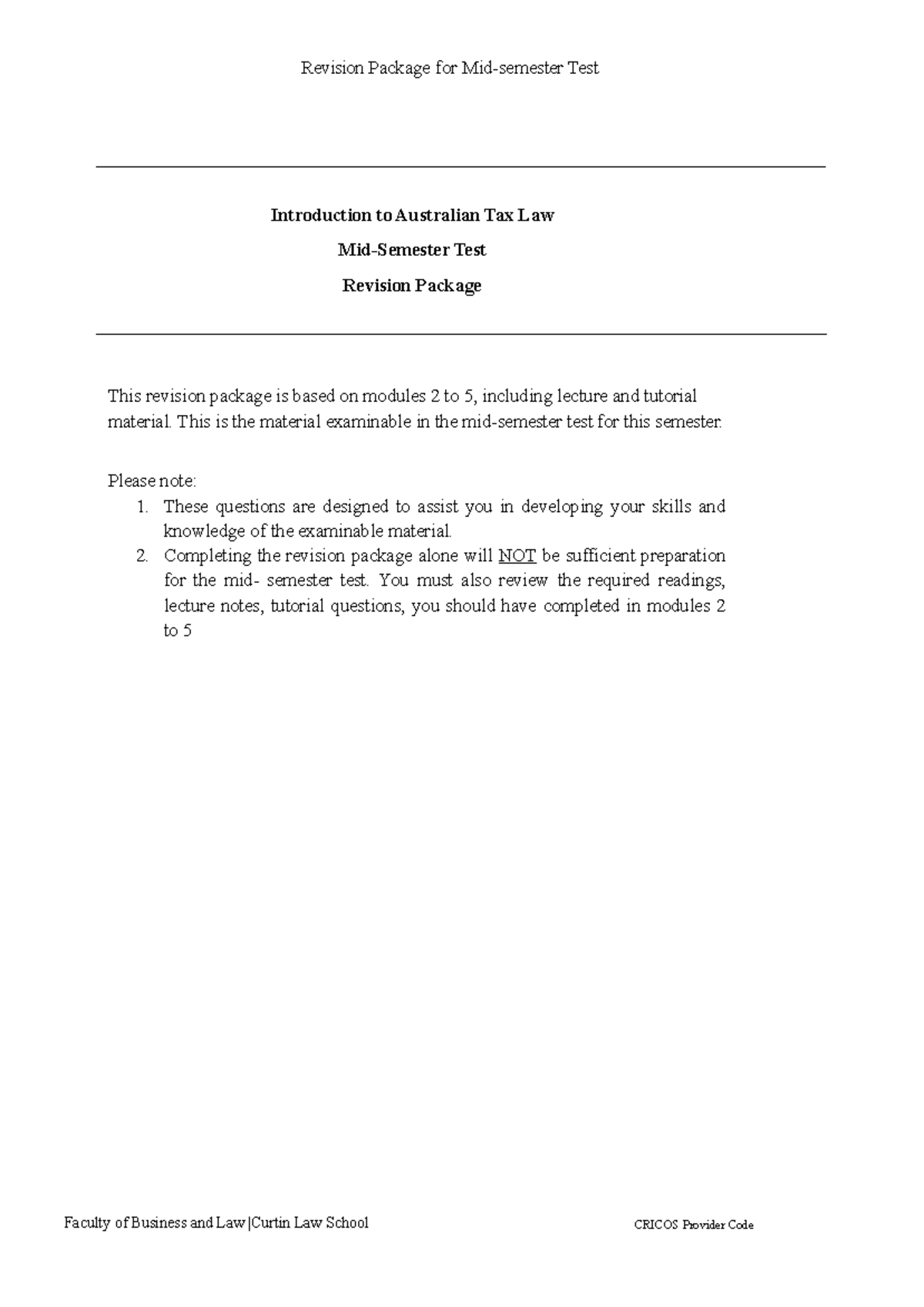 MST Mid-Semester Test Revision Package Practice Questions 2021 - Studocu
