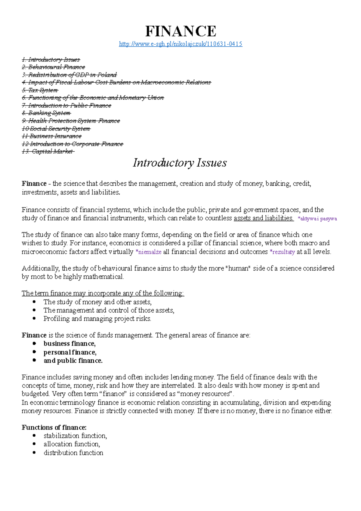 Final Exam Study Notes for Finance 101: Key Concepts and Theories - Studocu
