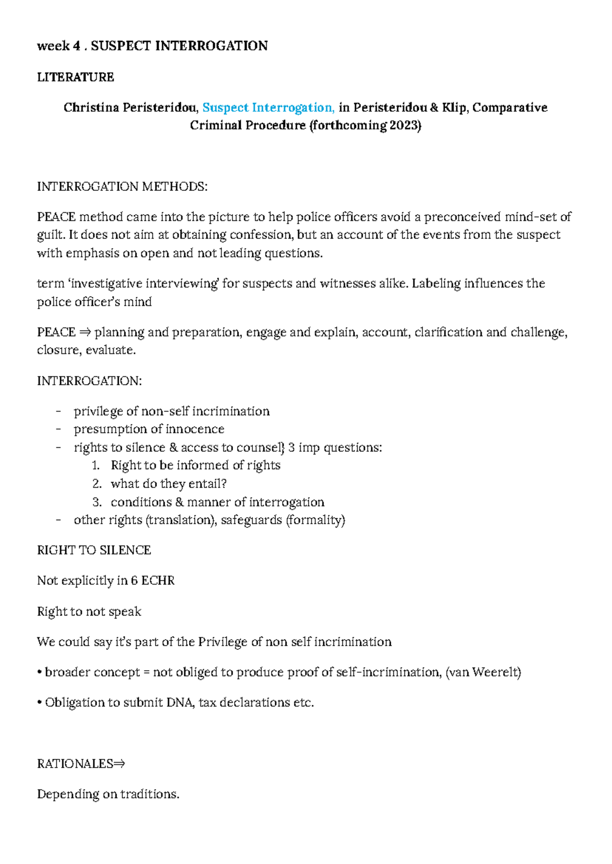 Tut 4 - CRIM Procedure - Interrogation Methods & Rights Notes - Studeersnel