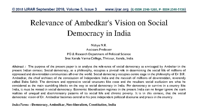 Relevance of Ambedkar's Vision on Social Democracy in India ...