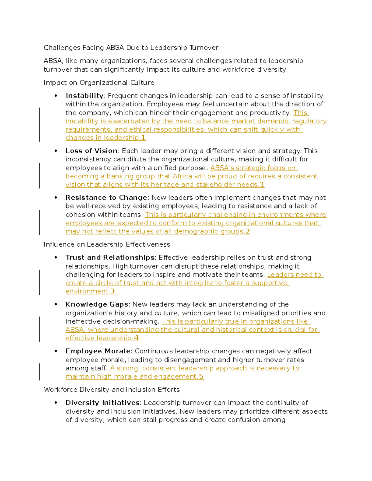 Challenges of Leadership Turnover at ABSA: A Case Study Analysis - Studocu