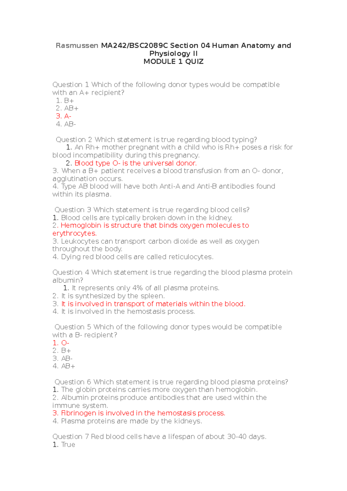 BSC2089C Section 04 Human Anatomy and Physiology II - Rasmussen MA242 ...