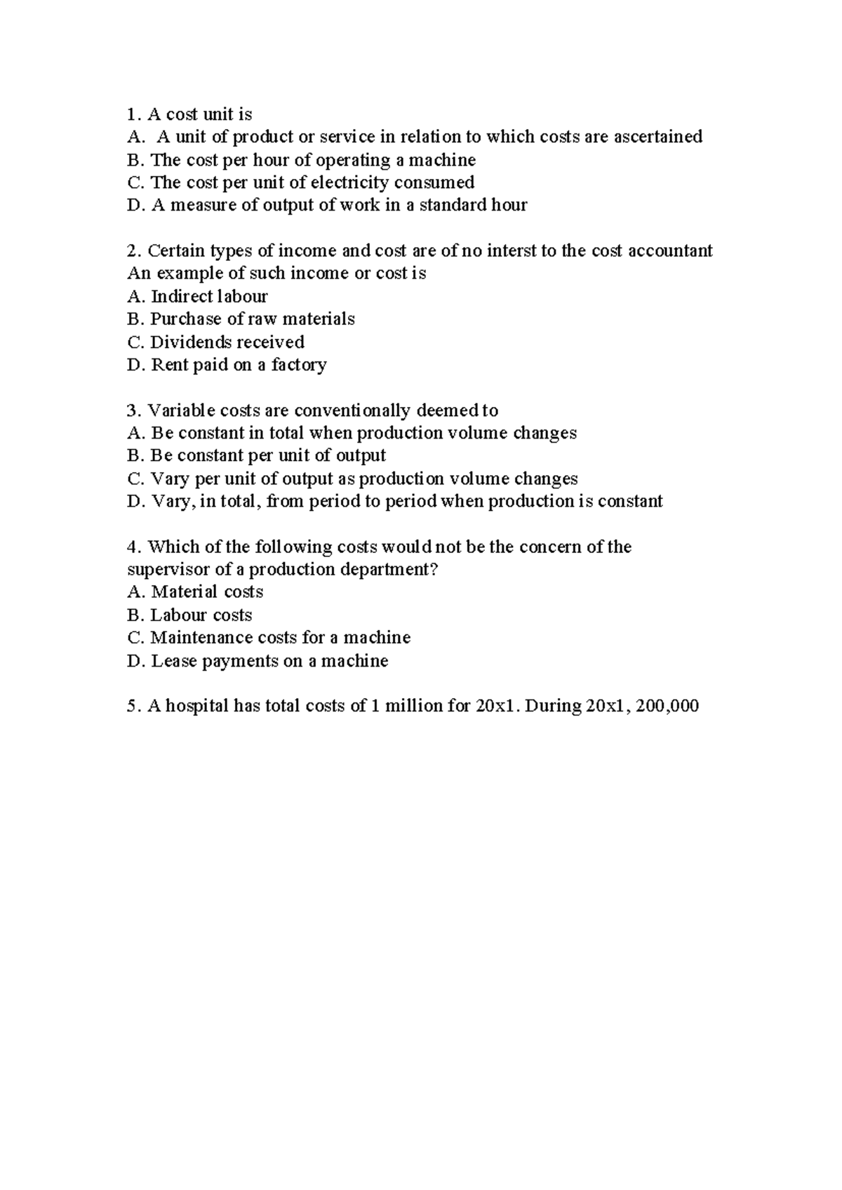 Cost Unit Concepts - A Study Guide for Accounting 101 - Studocu