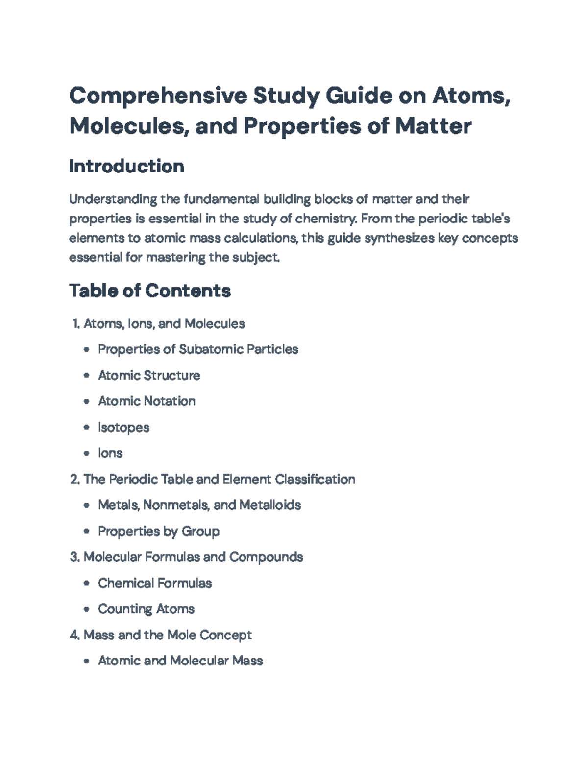 Chemistry Study Guide: Atoms, Molecules & Properties of Matter - Studocu