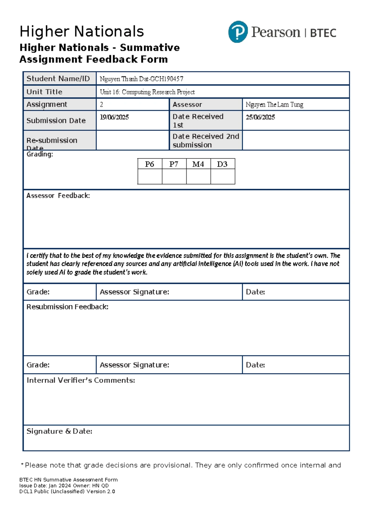 Unit 20: Advanced Programming Assignment 2 Feedback Form for Nguyen ...