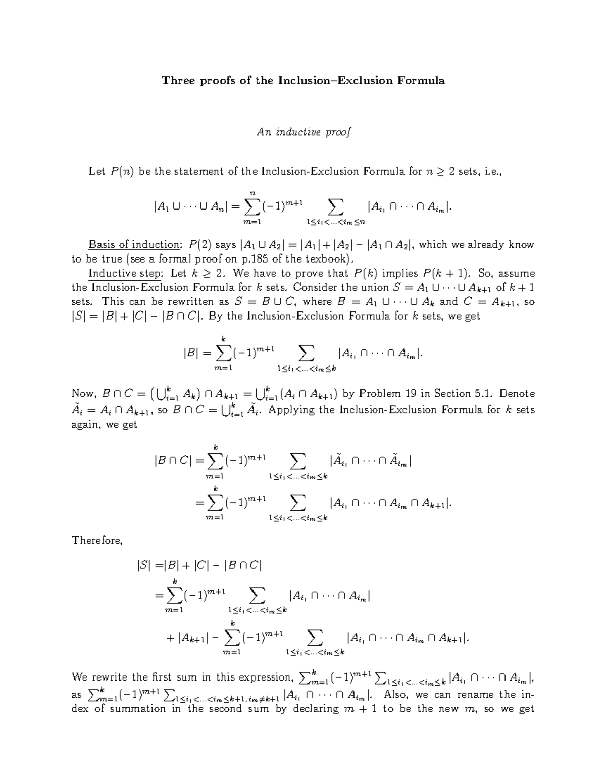 Inclusion-Exclusion Proofs for Set Formulas (MATH 101) - Studocu