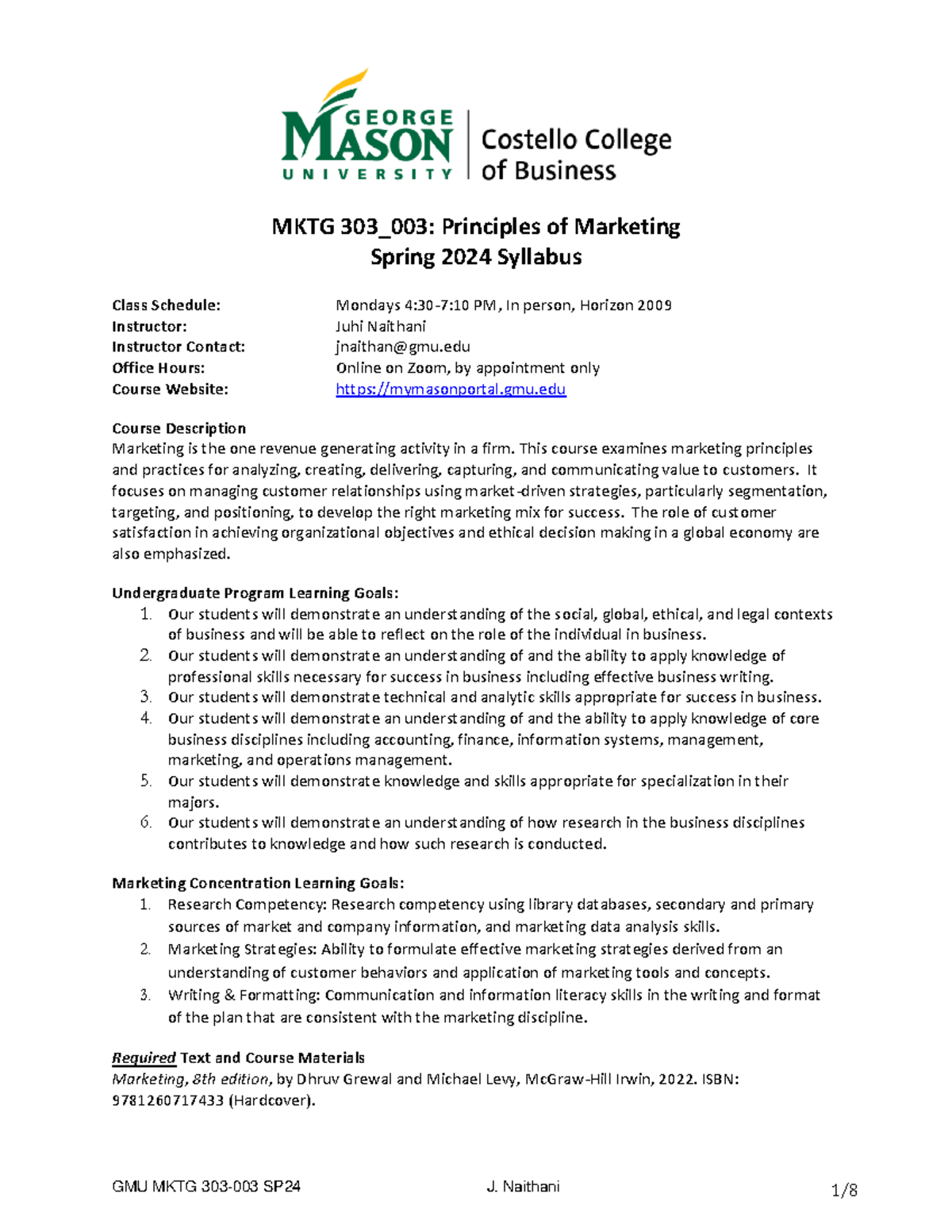MKTG 303 SP24: Principles of Marketing Syllabus and Course Info - Studocu