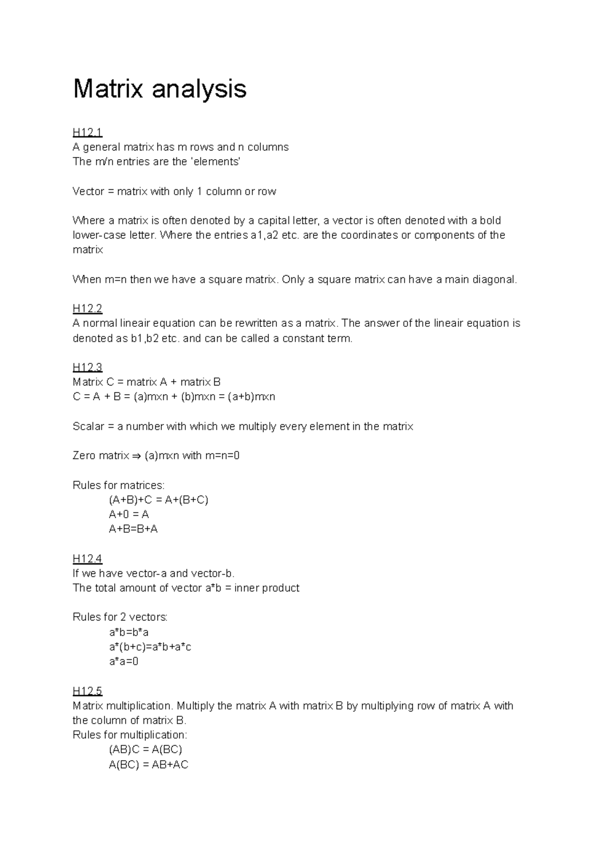 Management Accounting Formulas: Matrix Analysis Insights H12 - Studeersnel