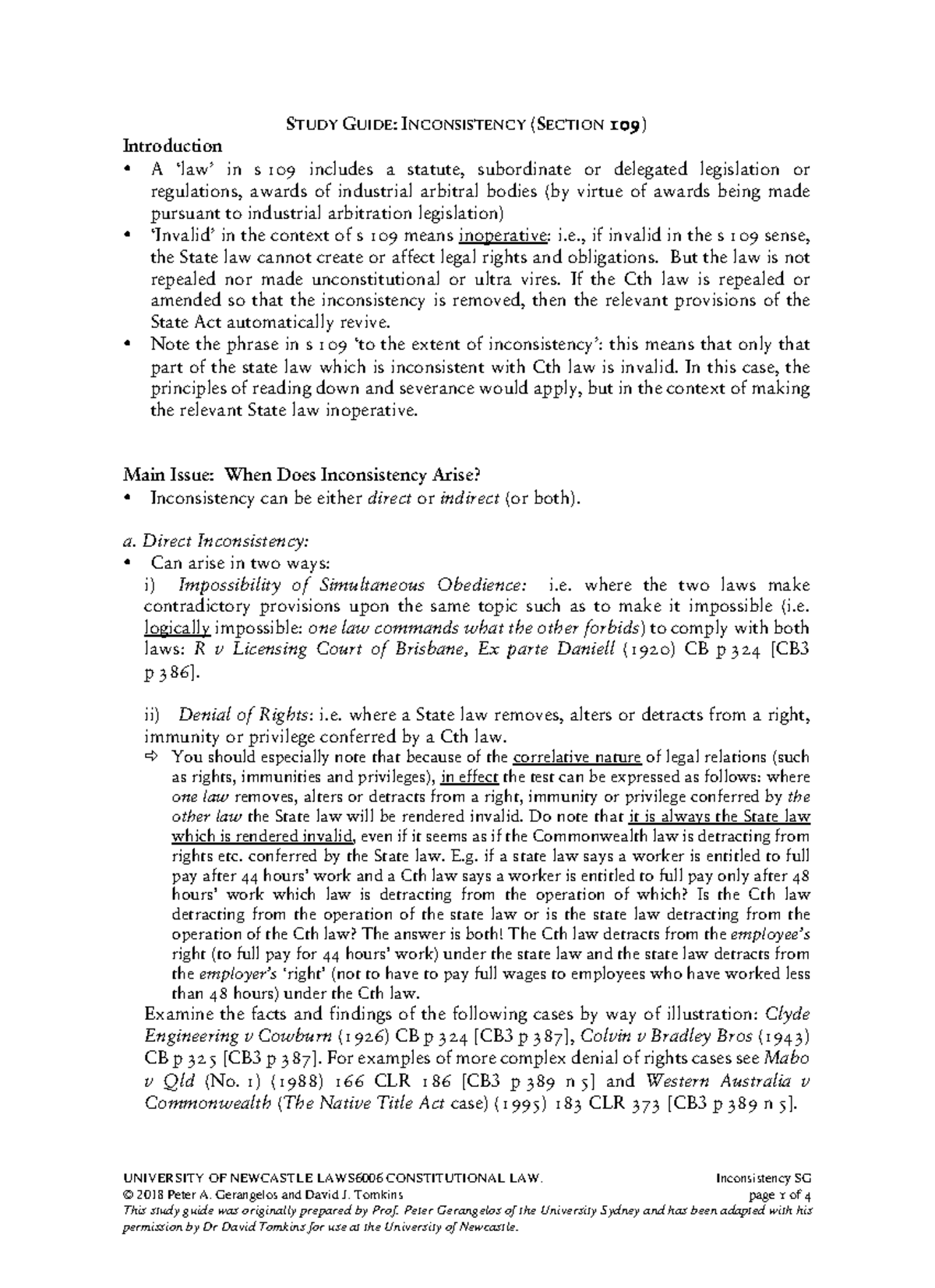 LAWS6006 Study Guide: Inconsistency Under Section 109 - 2018 Edition ...