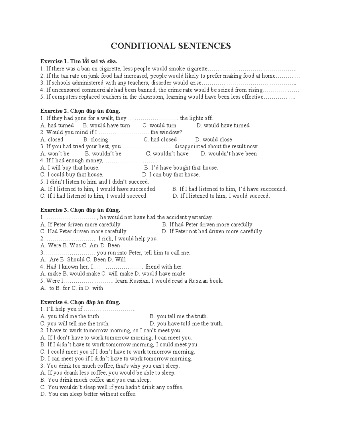 Conditional Sentences Exercises and Answers (ENG 101) - Studocu
