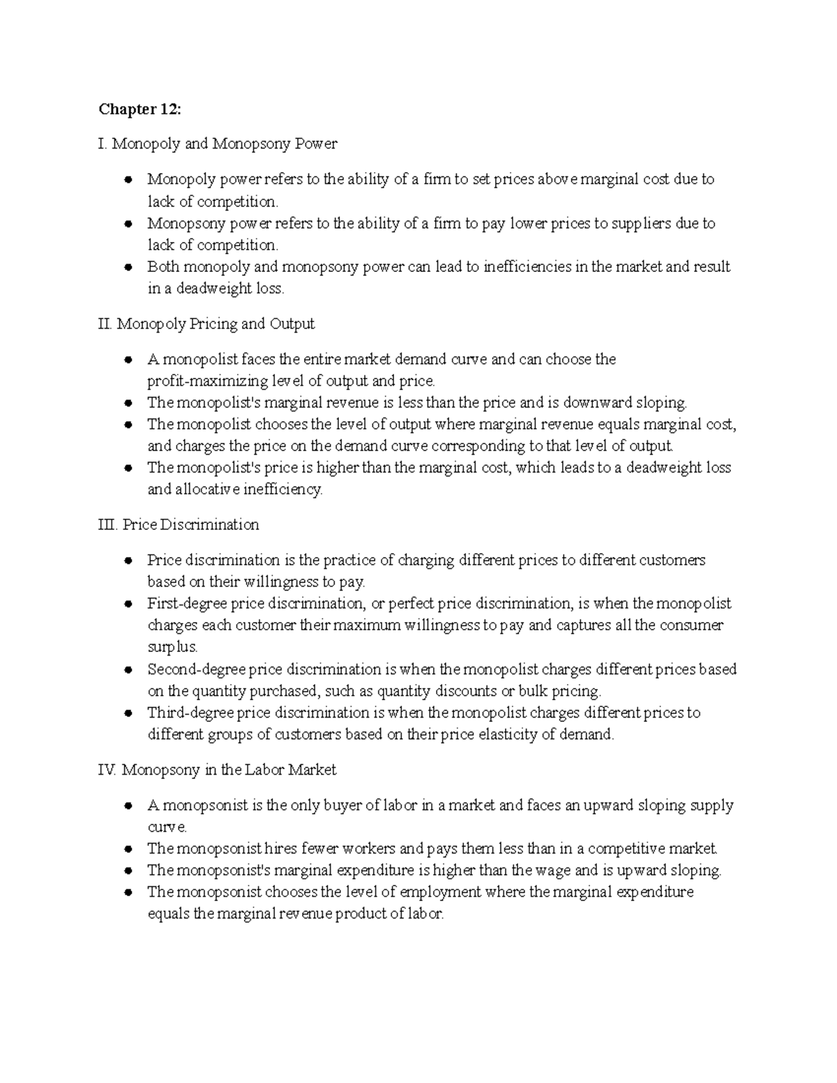 ECON 402 Chapter 12 - Monopoly & Monopsony Power Summary - Studocu