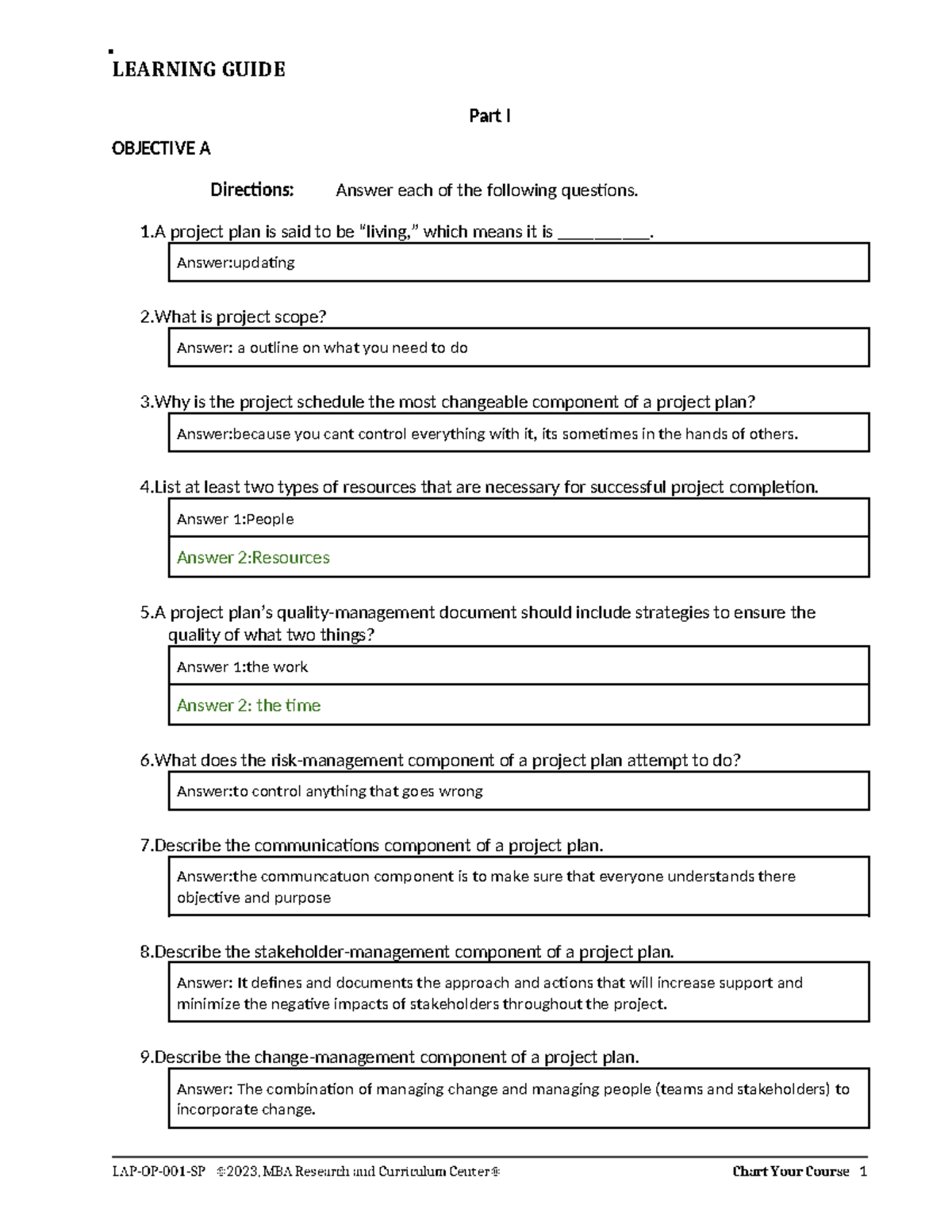 Copy of OP-001 Learning Guide - LEARNING GUIDE Part I OBJECTIVE A ...