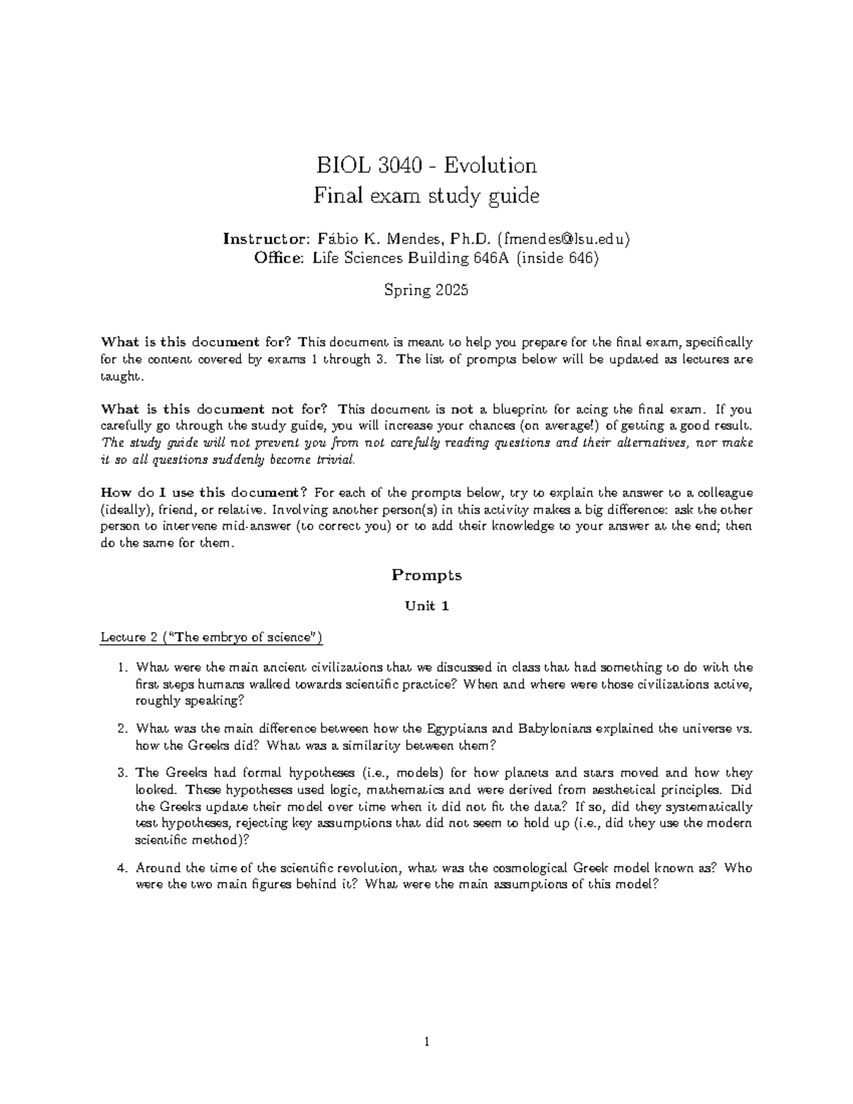 BIOL 3040 Evolution Final Exam Study Guide for Spring 2025 - Studocu