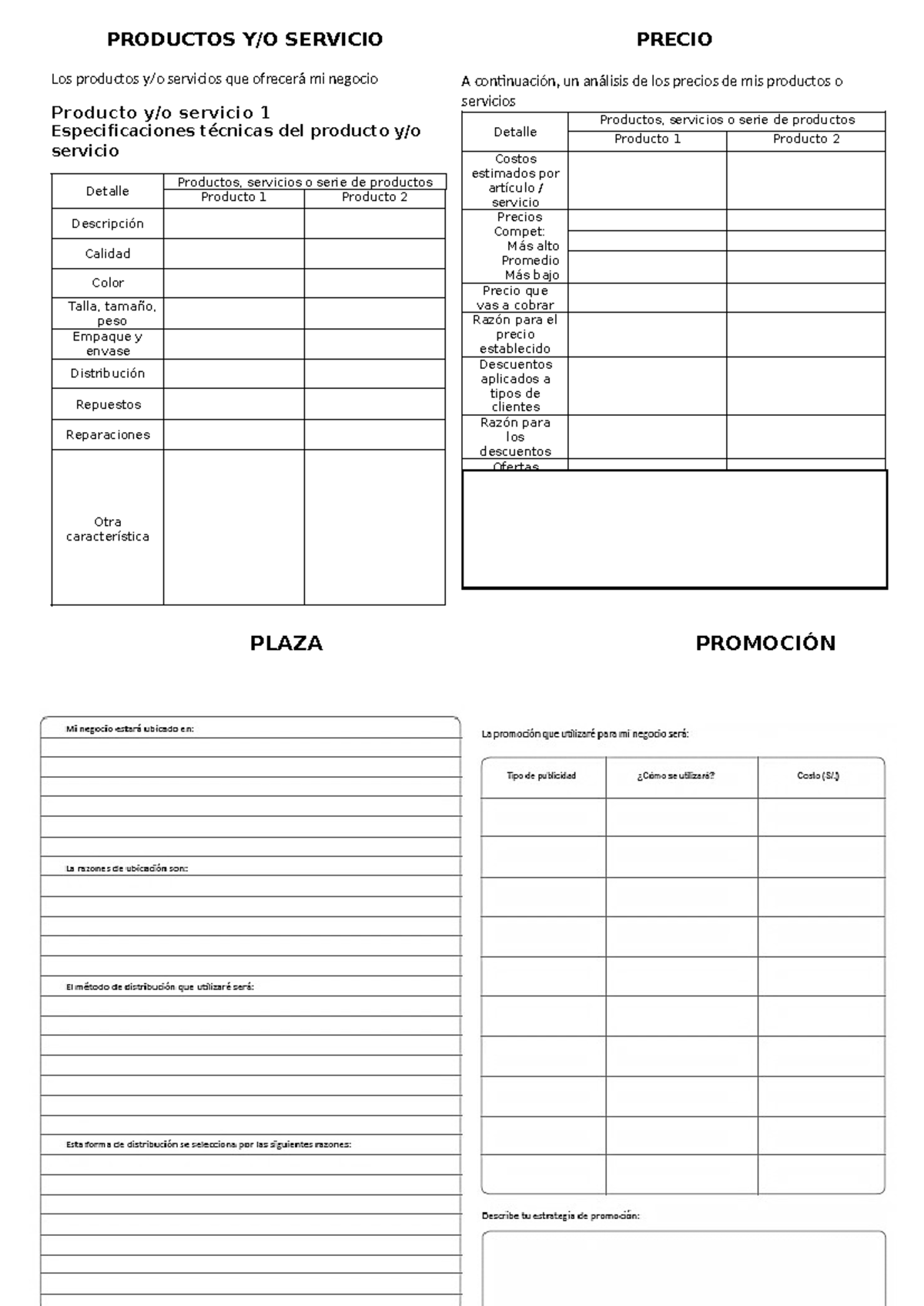 4Ps Ejercicio: Análisis de Productos y Estrategias de Precio - Studocu