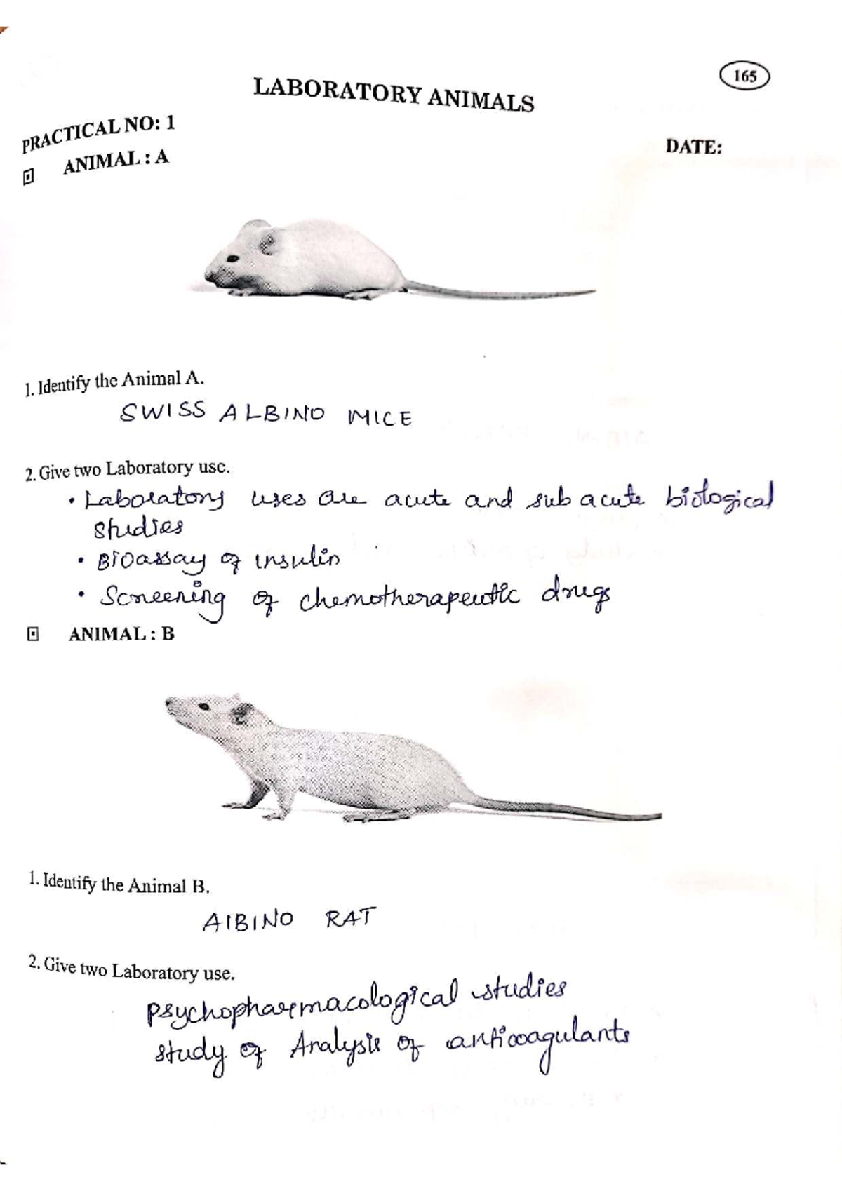 CAL-UG practicals - Calculation pharmacology - 165 LABORATORY ANIMALS ...