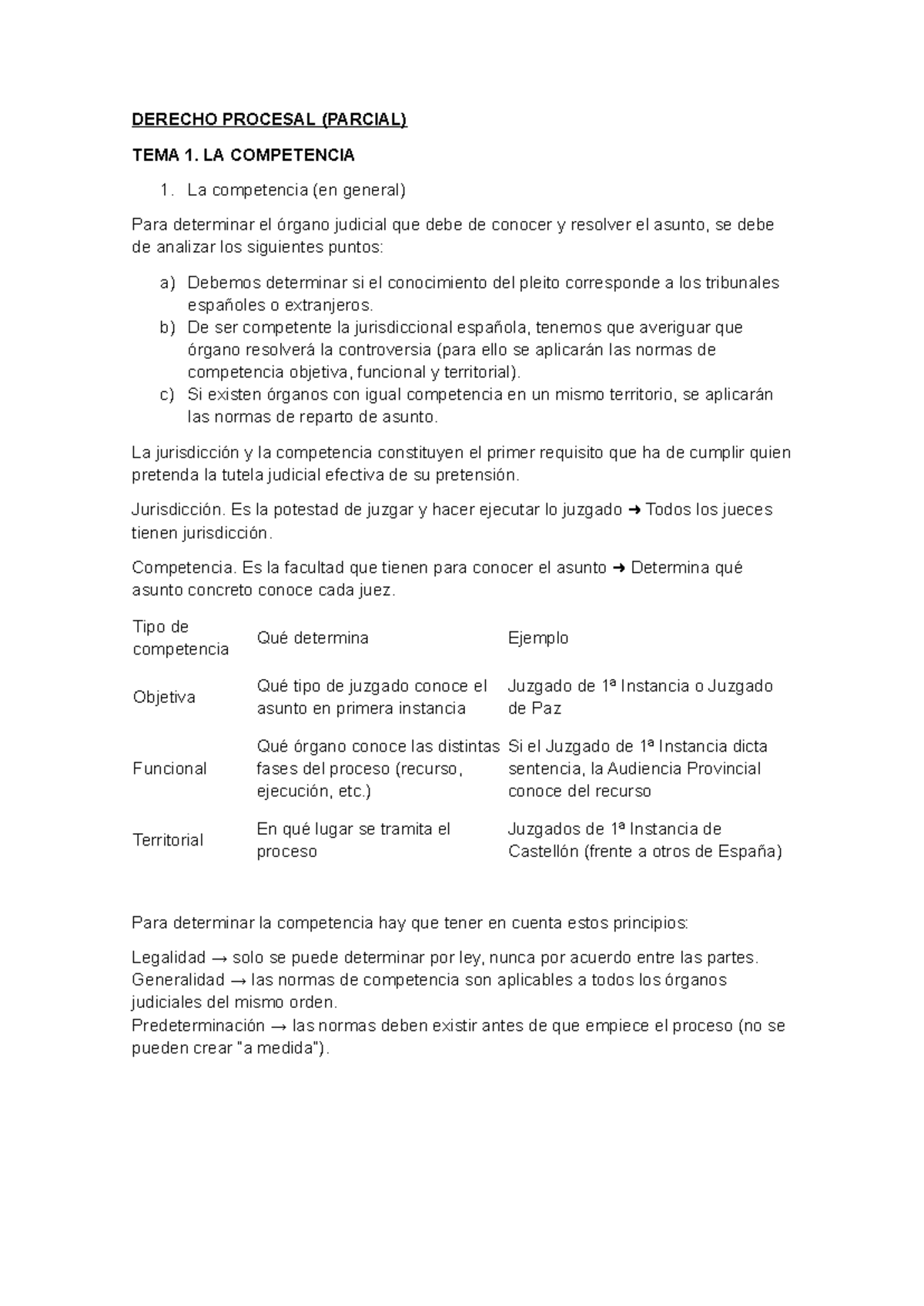 DERECHO PROCESAL (PARCIAL) TEMA 1: LA COMPETENCIA Y SU ANÁLISIS - Studocu