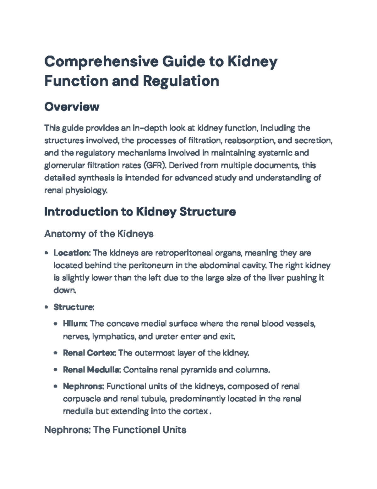 Comprehensive Kidney Function and Regulation Overview: Insights for ...
