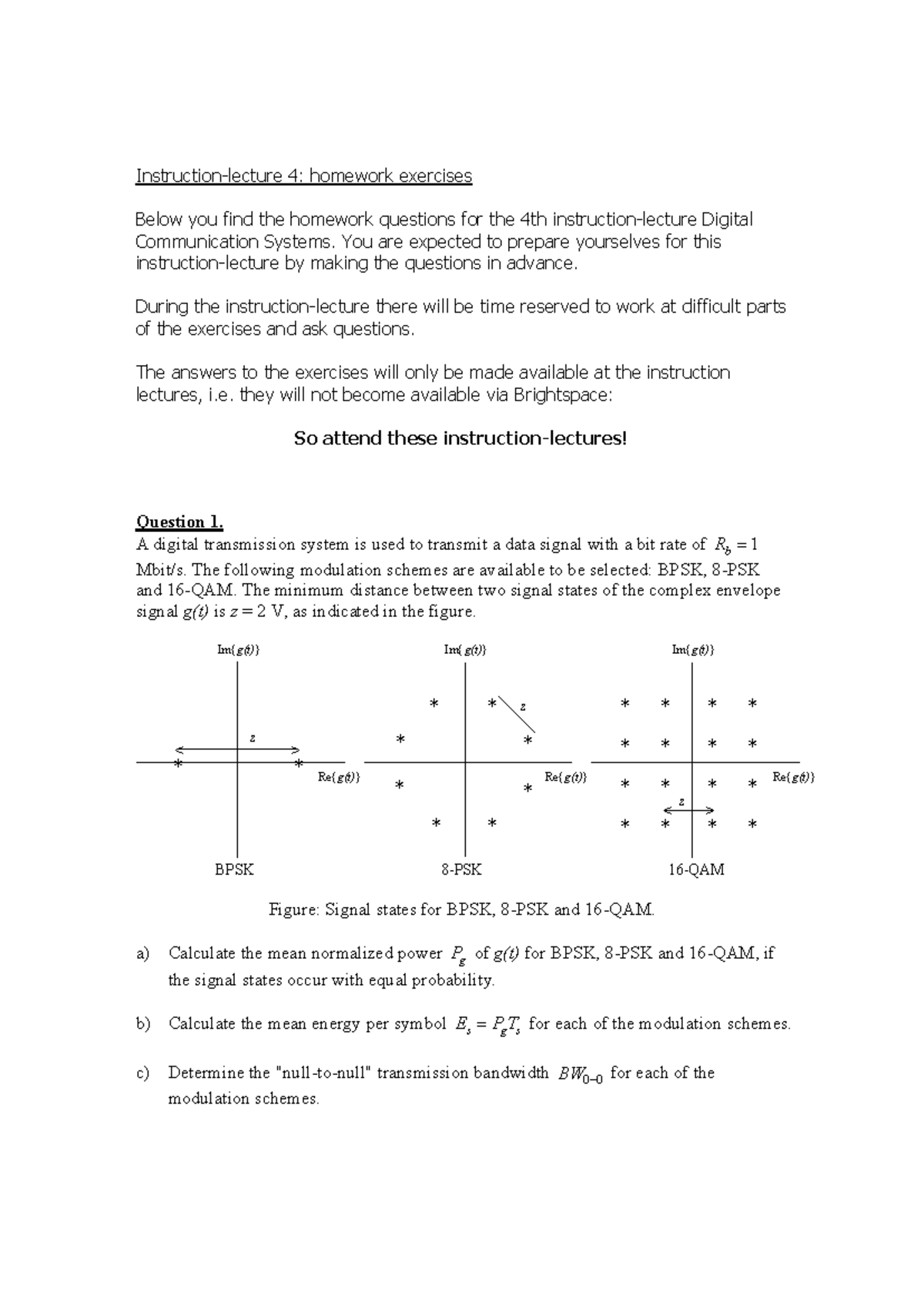 Homework Exercises - Instruction Lecture 4 for Digital Communication ...