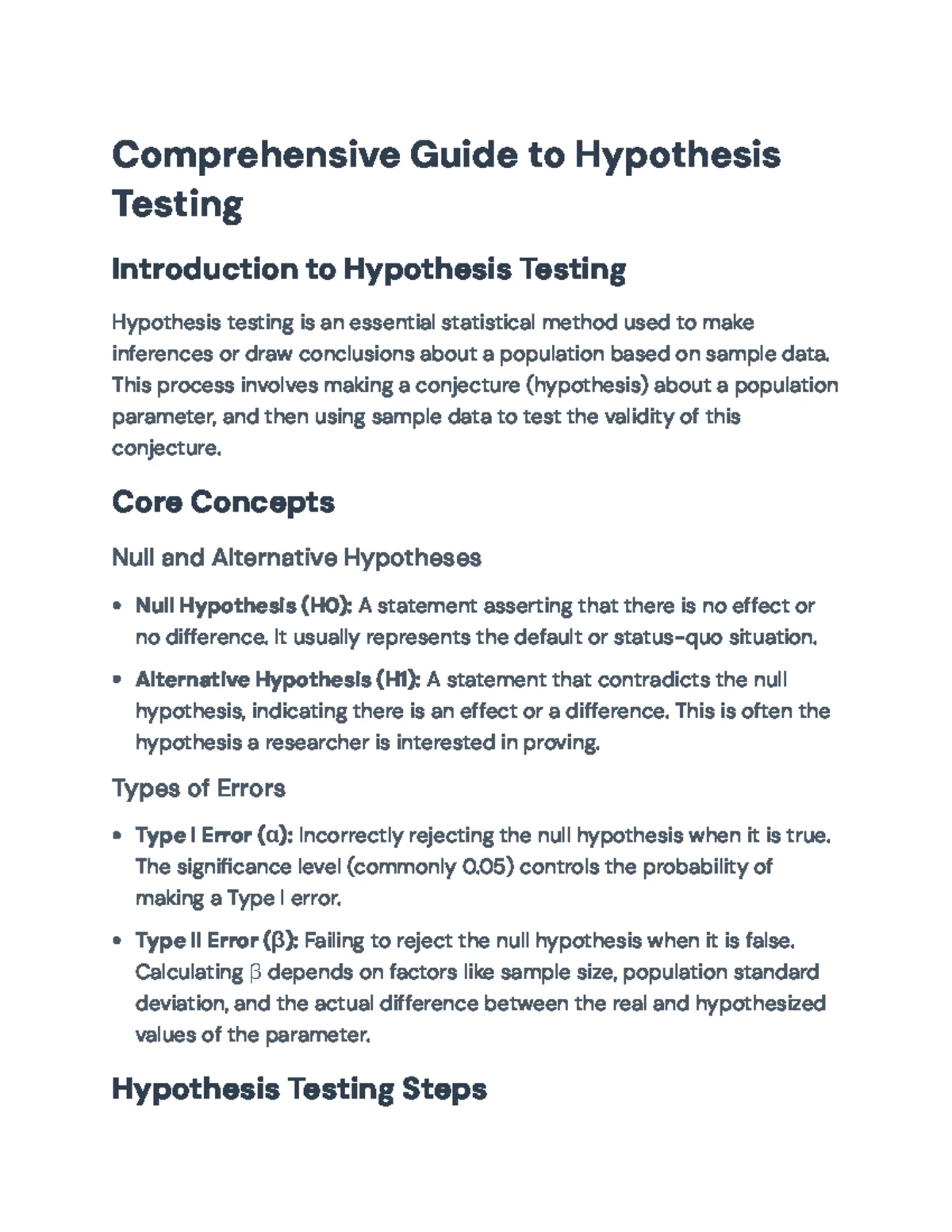 Comprehensive Guide to Hypothesis Testing for Statistics Course ...