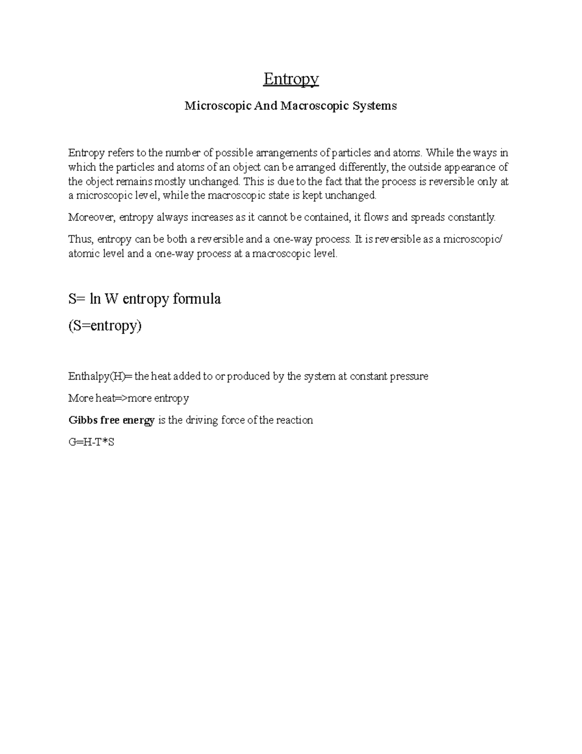 Entropy in Microscopic vs Macroscopic Systems - Physics 101 Notes ...
