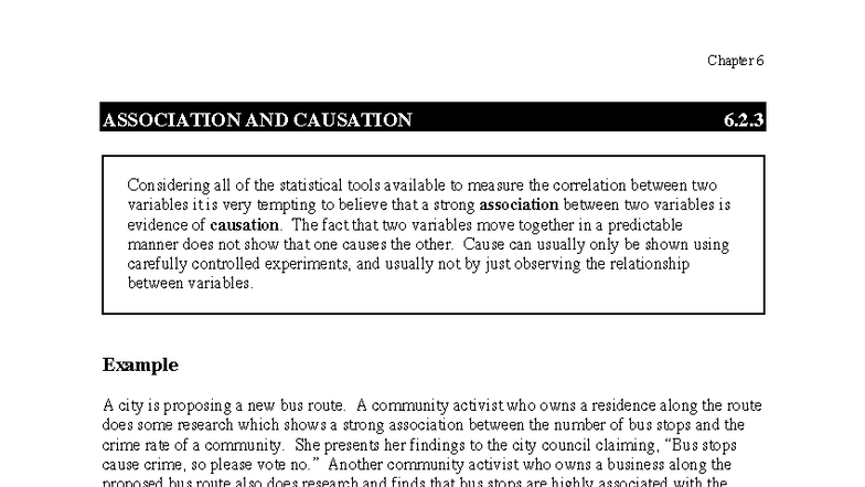 Chapter 6: Association vs. Causation (6.2.3) Analysis and Examples ...