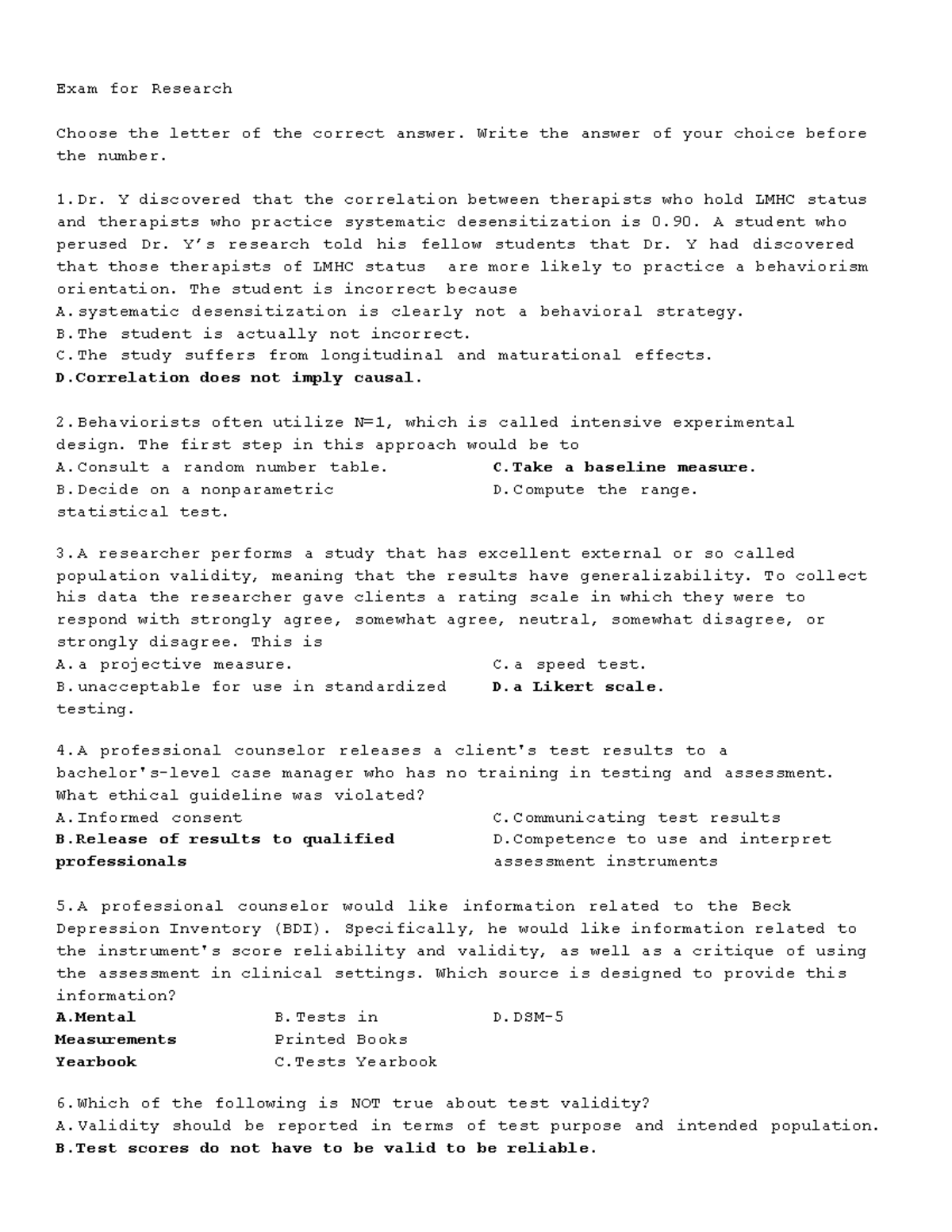 Research Exam Questions - GOODLUCK (Sample Questions Included) - Studocu