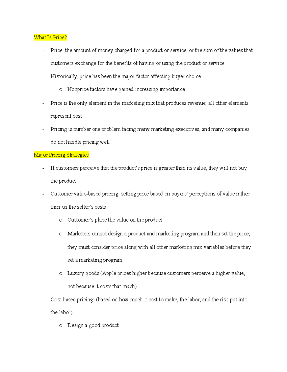 Chapter 10: Understanding Pricing Strategies and Their Impact - Studocu