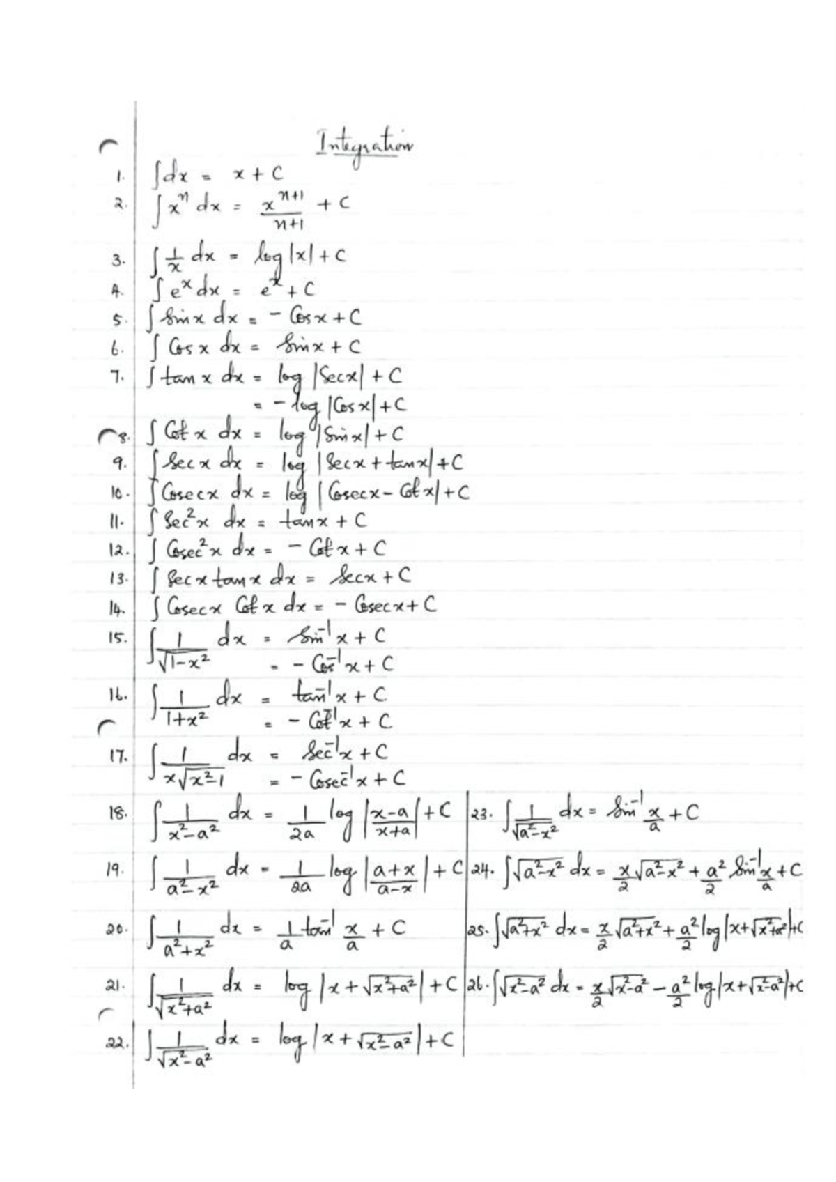 Integration 1: Key Formulas and Techniques for Calculus - Studocu