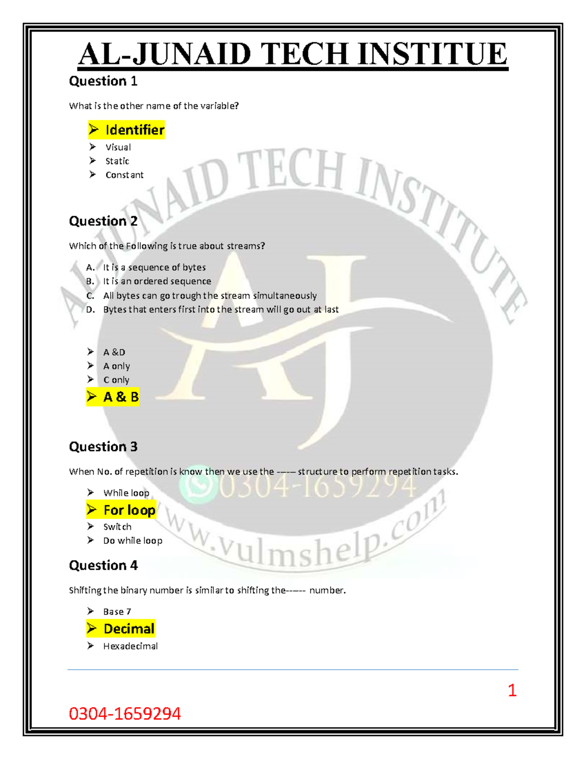 CS201 Midterm Solved MCQs - Tech Institute Study Guide - Studocu