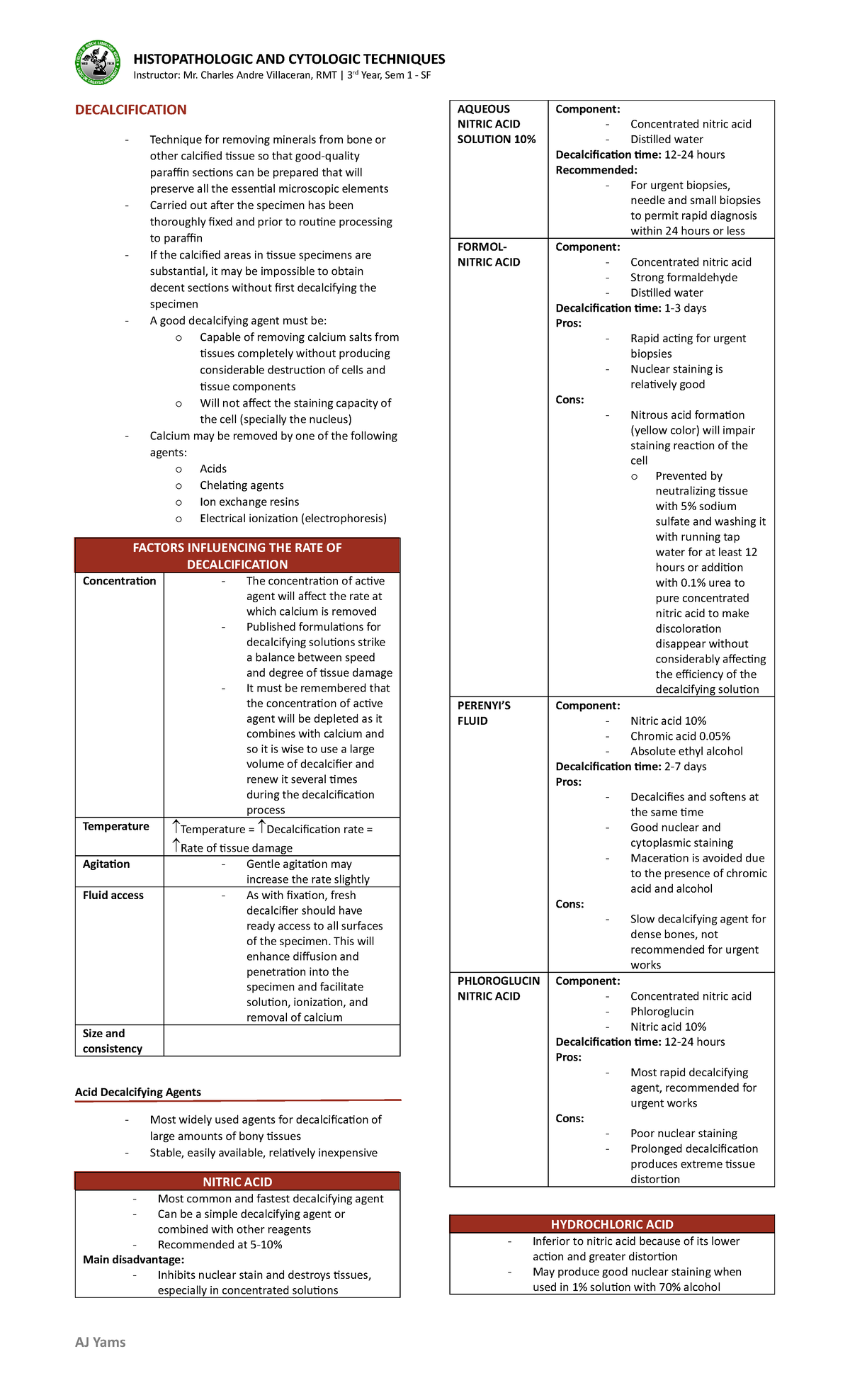 Histopath 3rd Year SF: Notes on Decalcification, Dehydration & Clearing ...