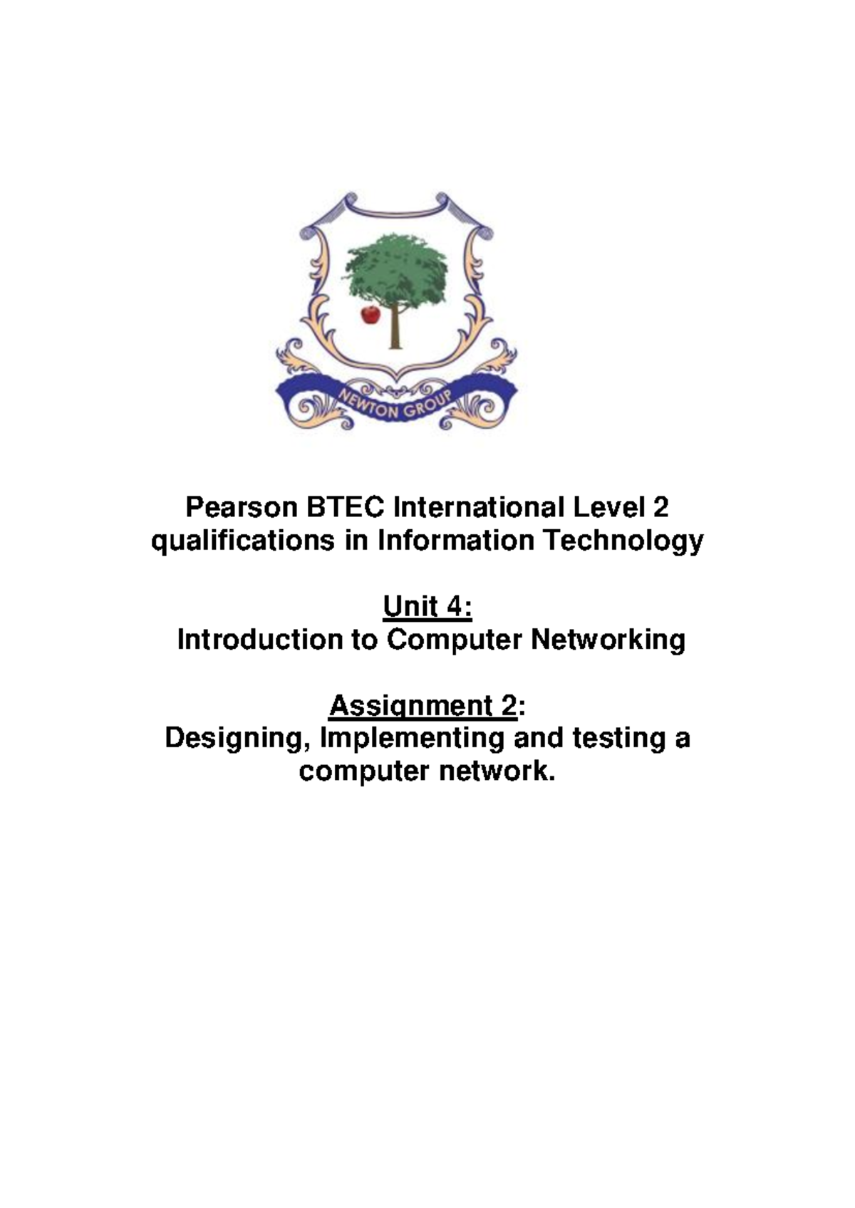 Unit 4 - Assignment 2 - Pearson BTEC International Level 2 ...