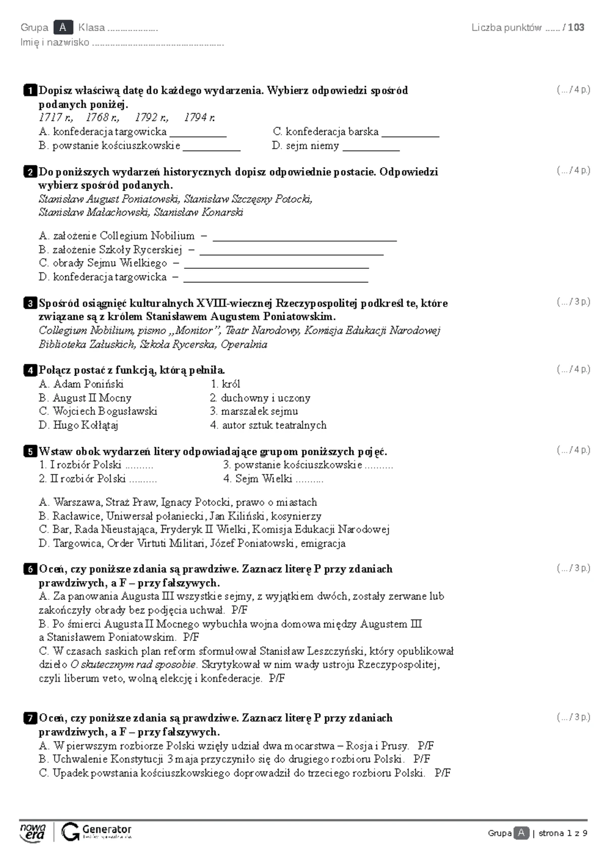 Kręgowce I Bezkręgowce Sprawdzian Klasa 6 www.studocu.com