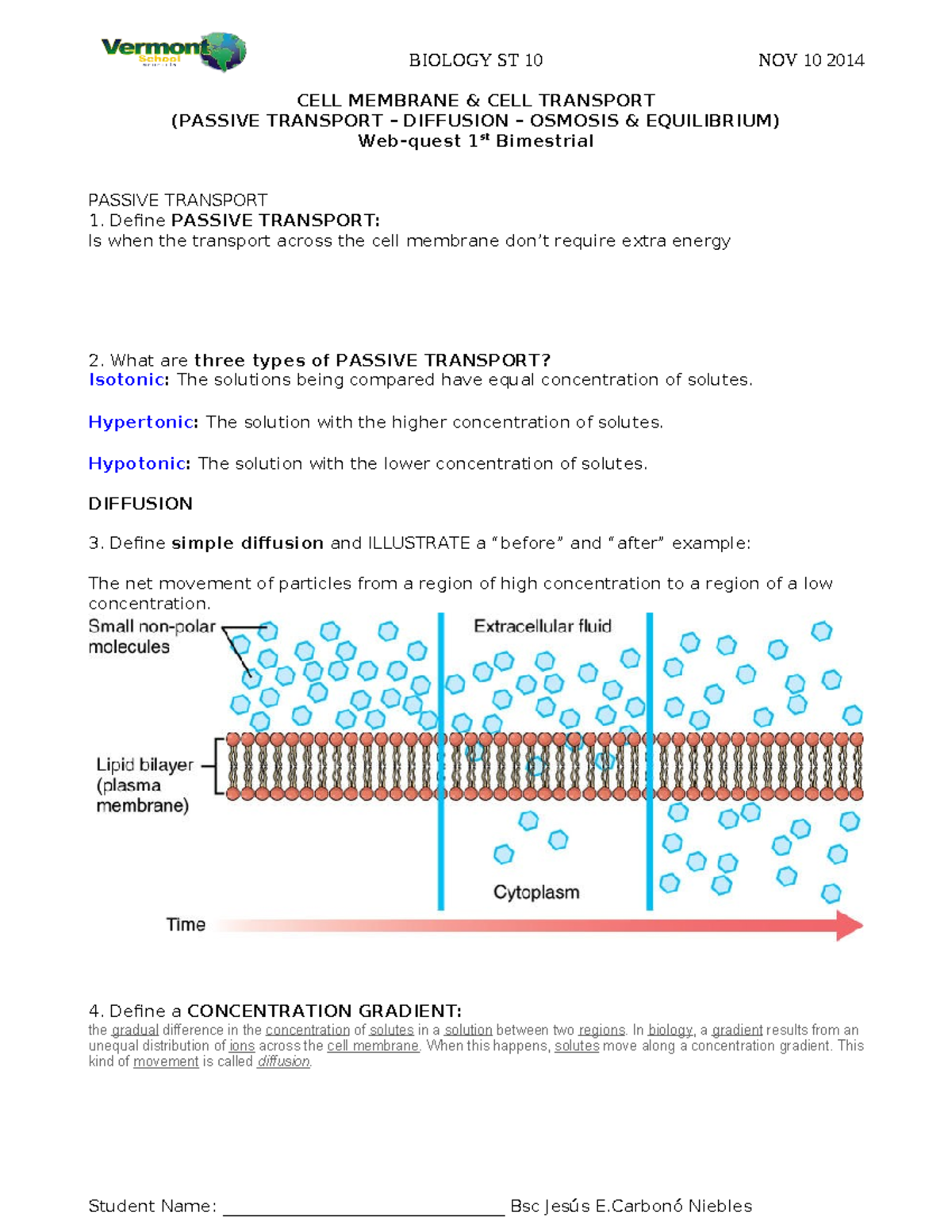 BIOLOGY ST 10 1st Bimestrial Exam: Cell Membrane & Transport - Studocu