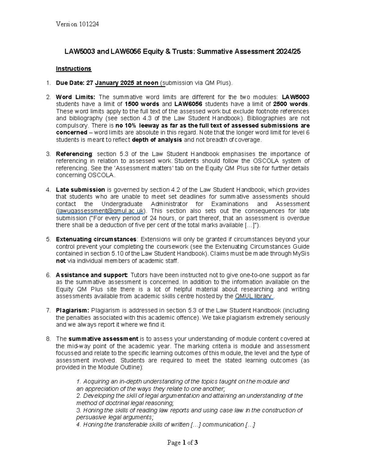 LAW5003 & LAW6056 Equity & Trusts: Summative Assessment Guidelines 2024 ...