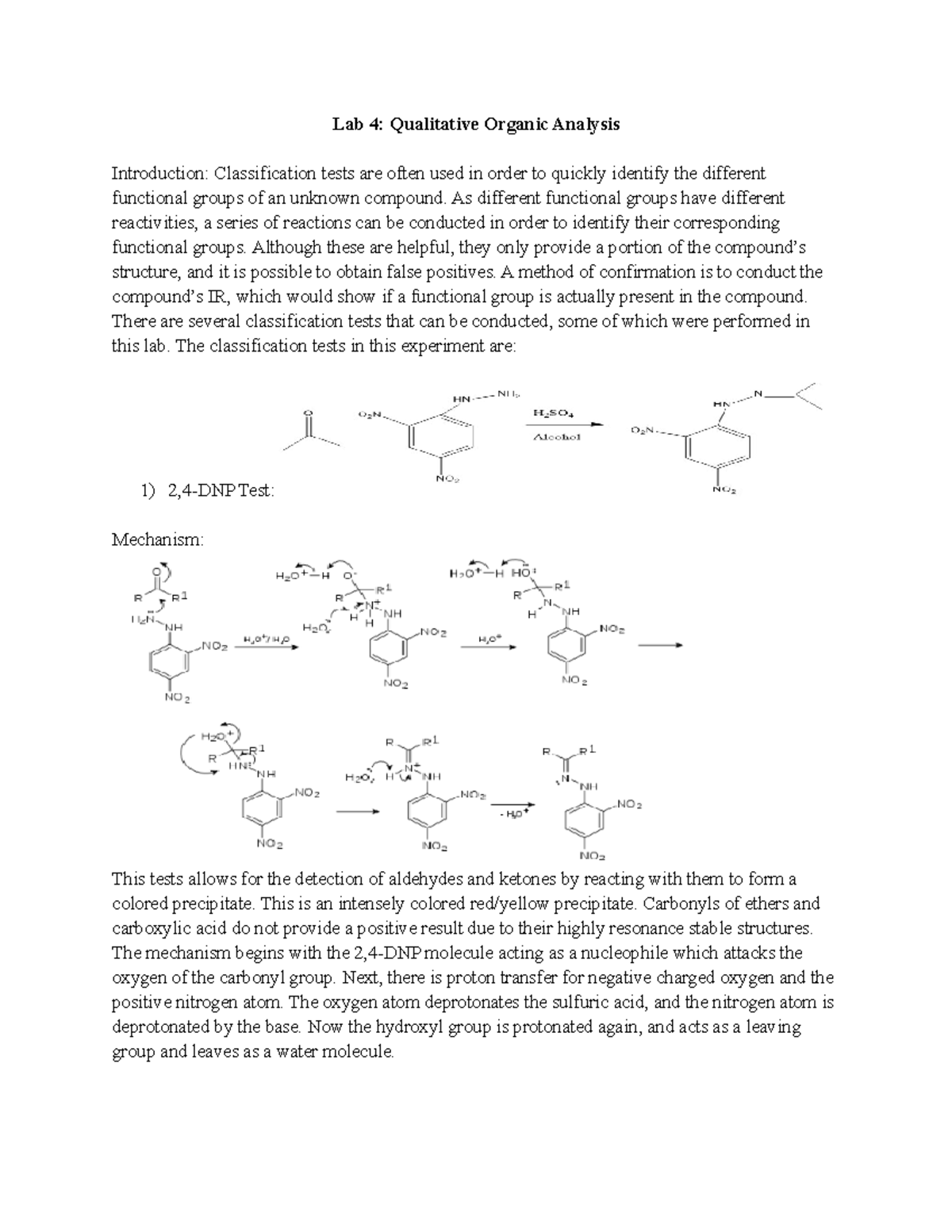 Orgo 2 Lab 4: Qualitative Organic Analysis Report - Studocu