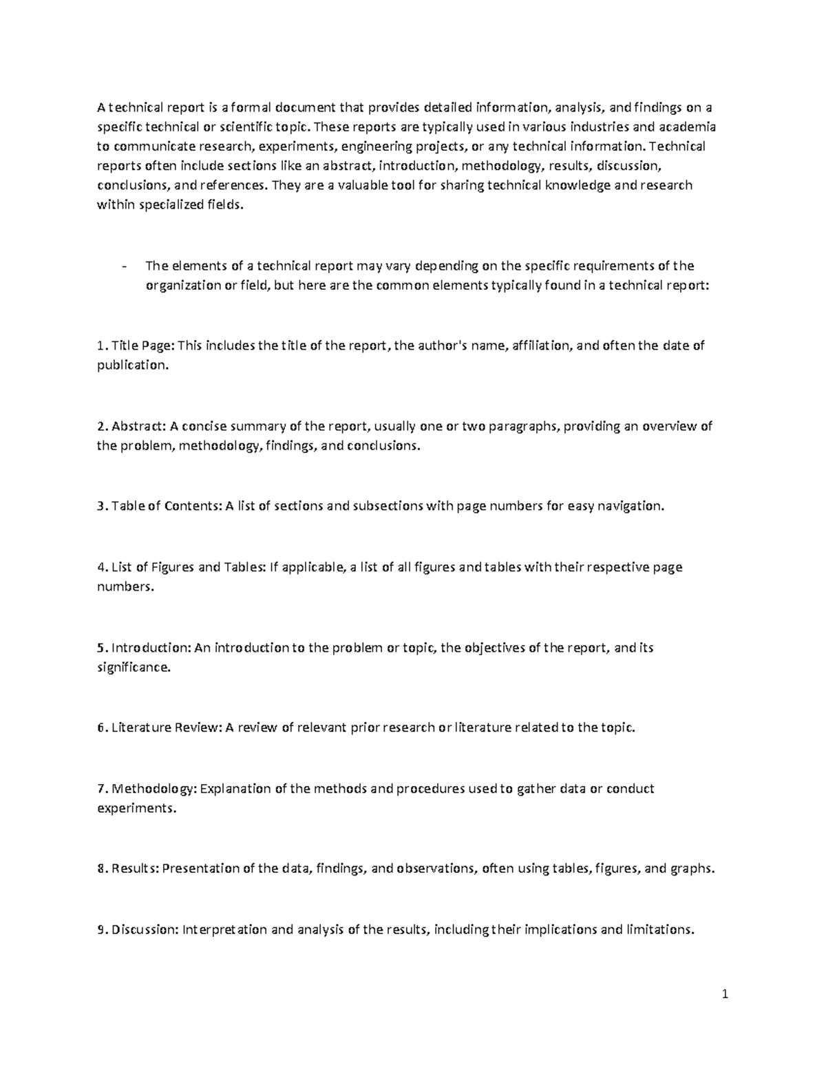 Technical report overview and structure for Tec 101 - Studocu