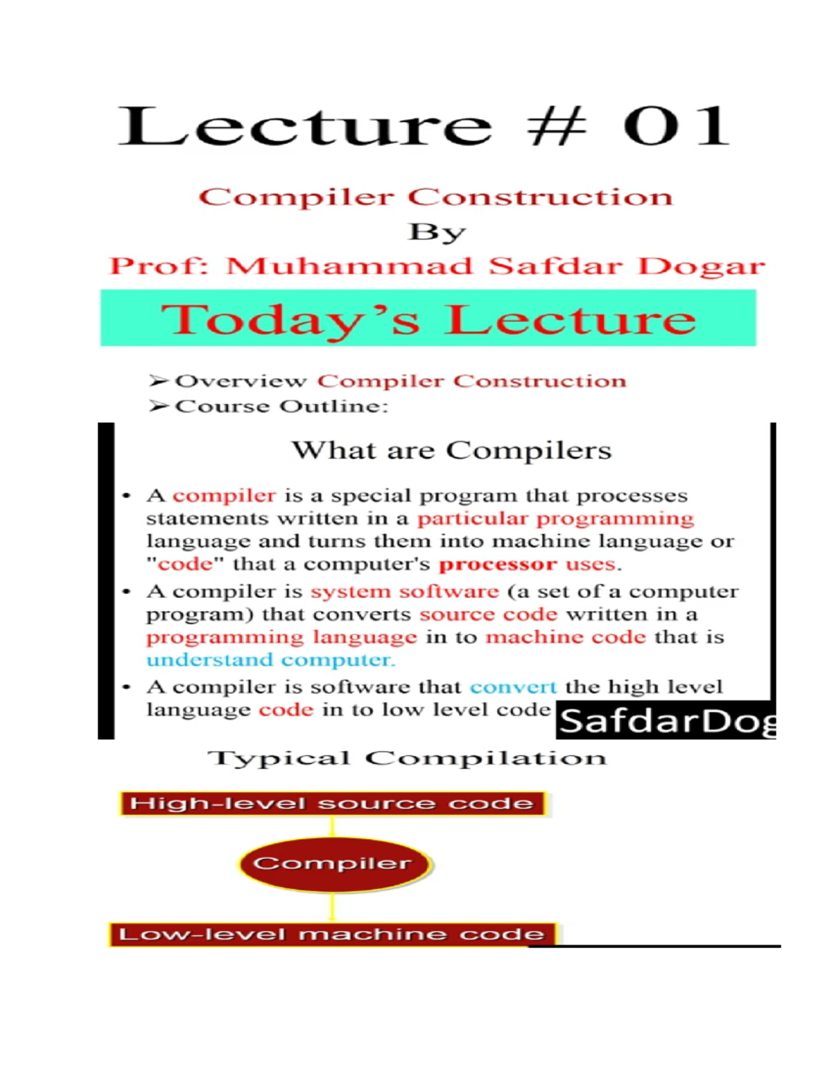 Lecture 01: Compiler Construction Overview - CC Notes by Prof. Safdar ...