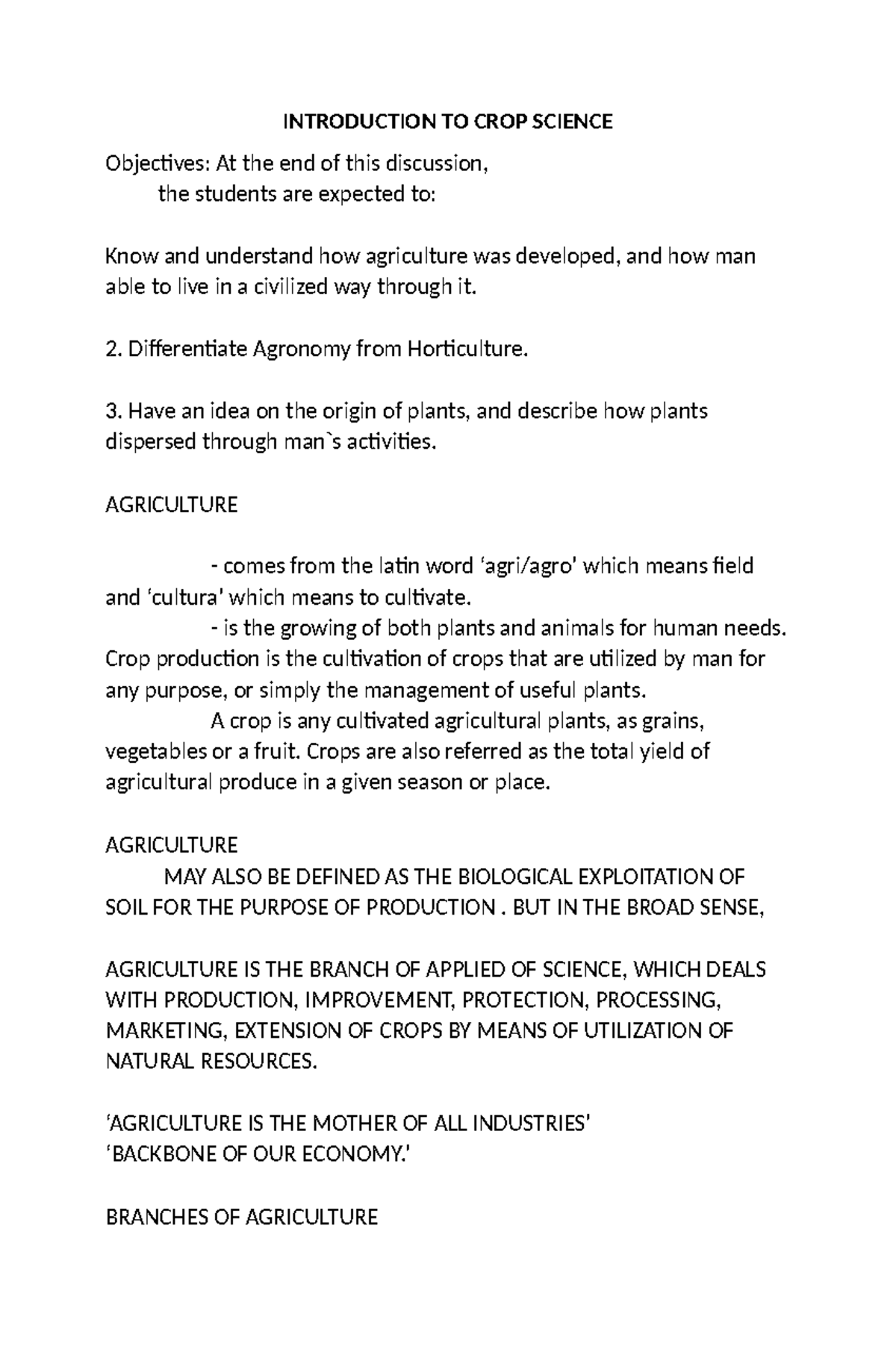 Introduction TO CROP Science word - INTRODUCTION TO CROP SCIENCE ...