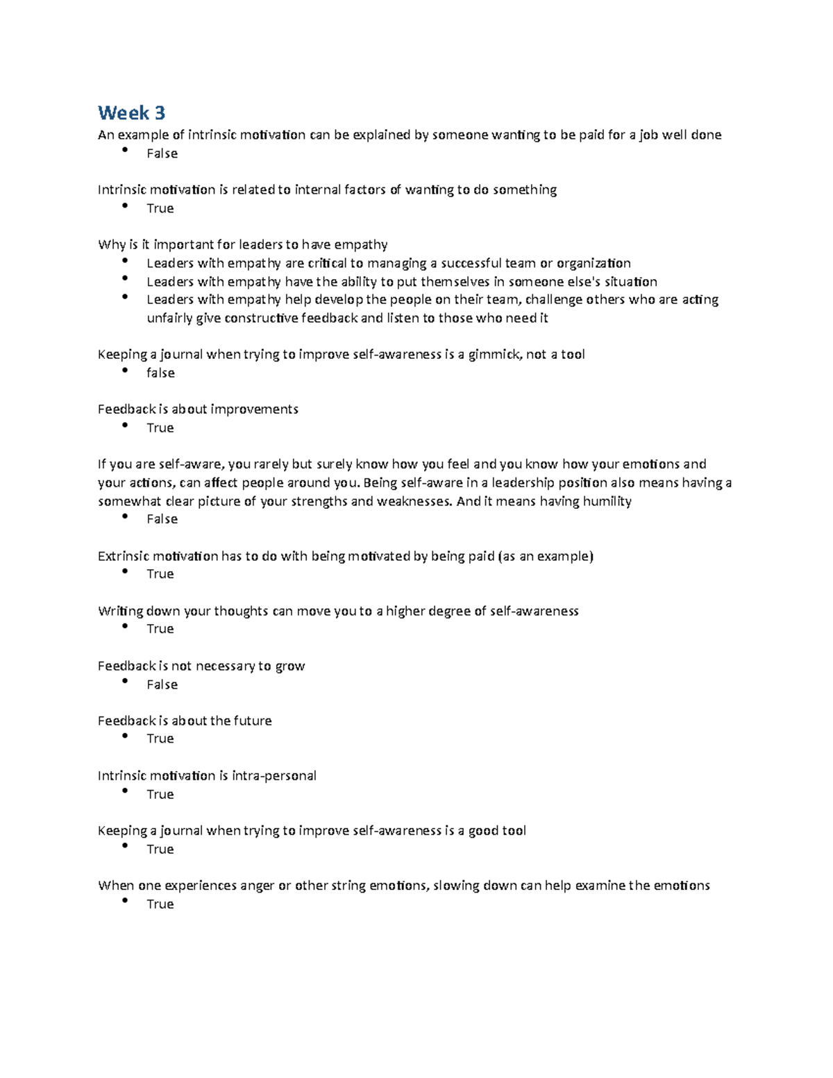 PSY 101 Week 3 Quiz - Understanding Motivation and Leadership - Studocu