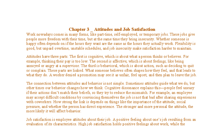 Chapter 3 Summary: Attitudes and Job Satisfaction in the Workplace ...