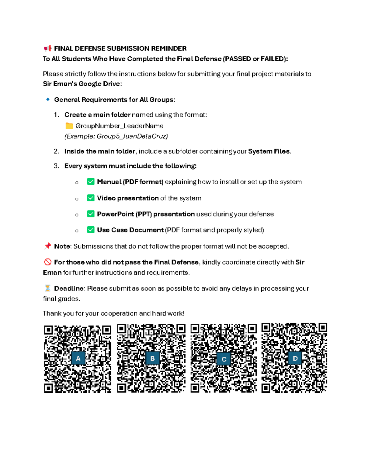 Final Defense Submission Guidelines for Project Materials - Studocu