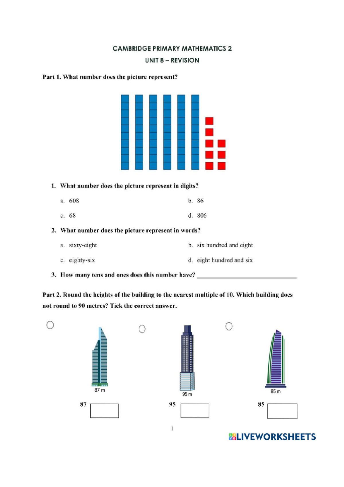 CAMBRIDGE PRIMARY MATHEMATICS 2 UNIT 8 REVISION Worksheet - Studocu