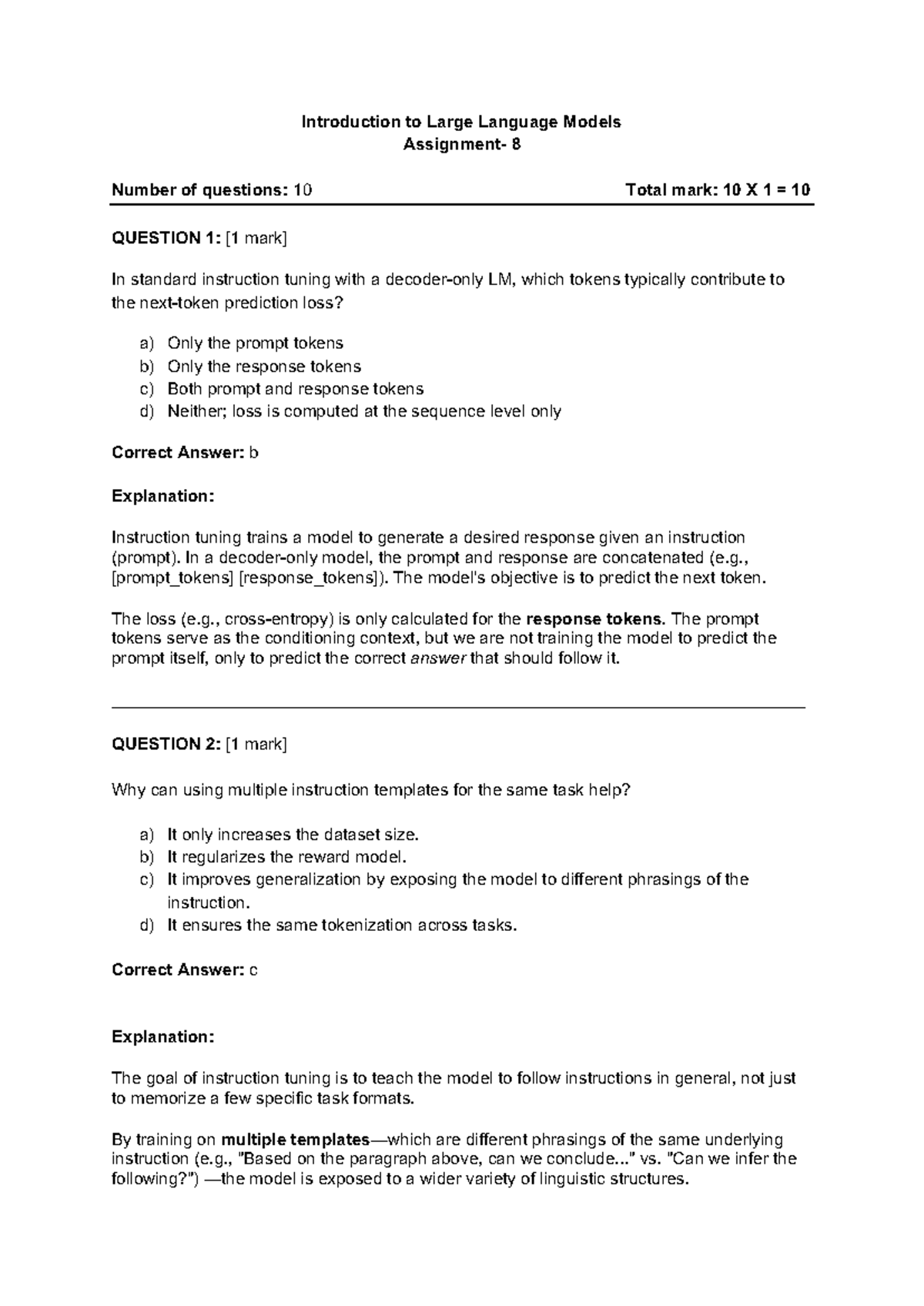 Assignment 8 Solutions: Understanding Large Language Models - Studocu