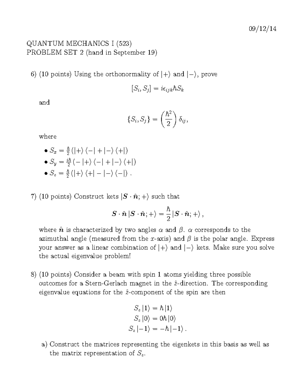 PHYS523 2014-2015 Problem Set 2 - QUANTUM MECHANICS I (523) PROBLEM SET ...
