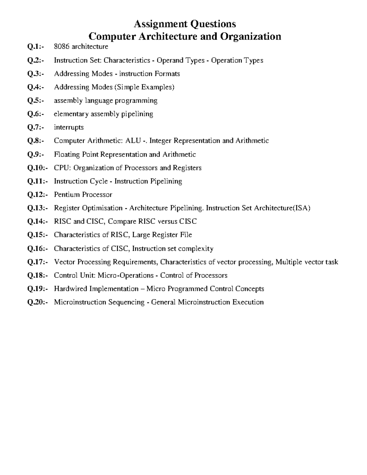 Basic Questions FOR Assignment OF Computer Architecture and ...