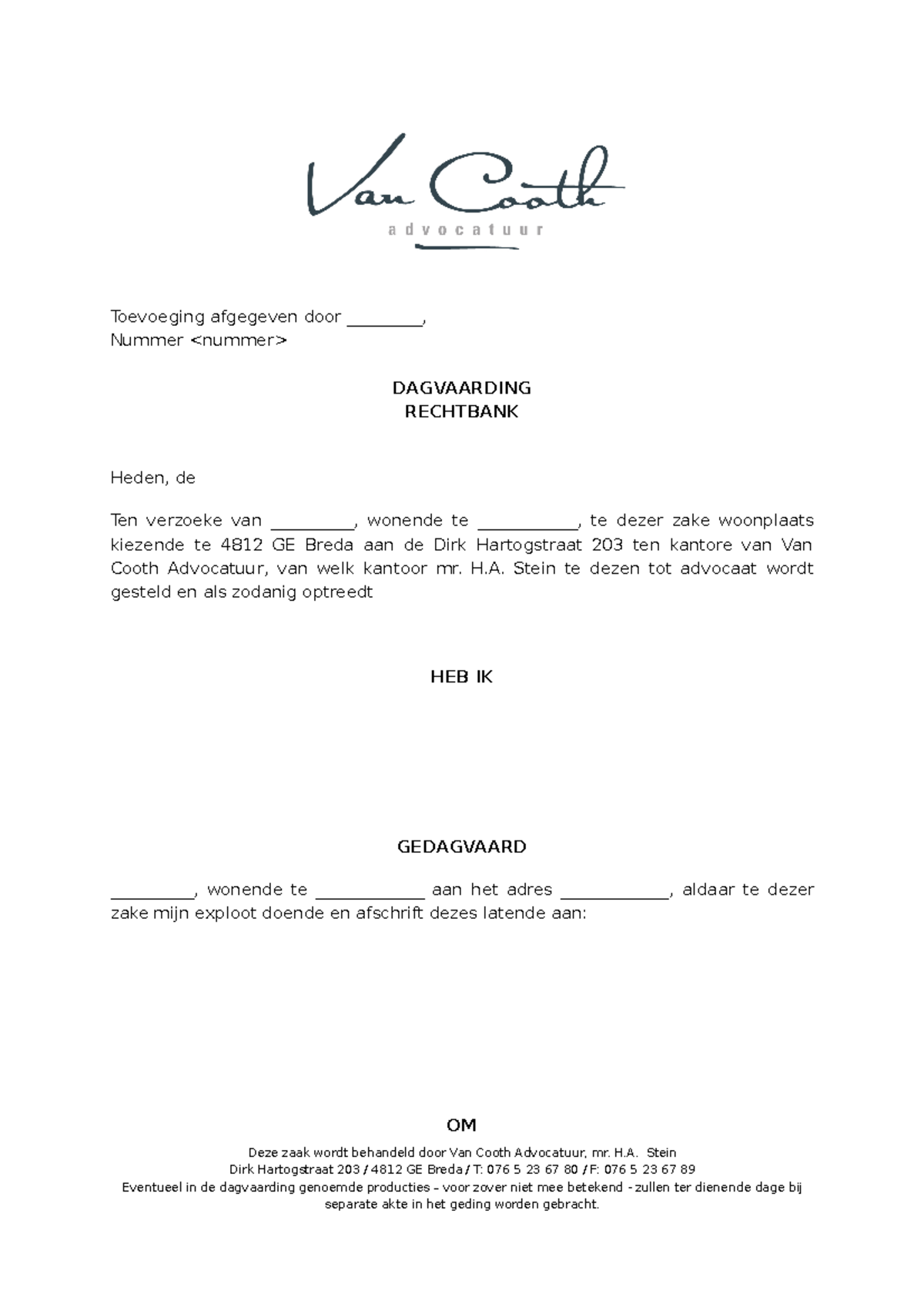 Model Dagvaarding Rechtbank - Procedurele Informatie en Verplichtingen ...