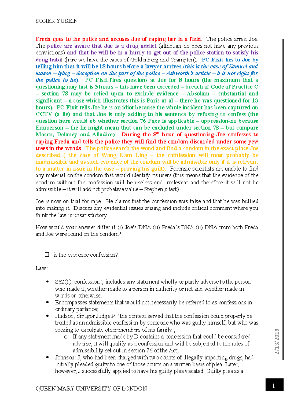 Law of Evidence - Confessions Tutorial Analysis and Implications - Studocu