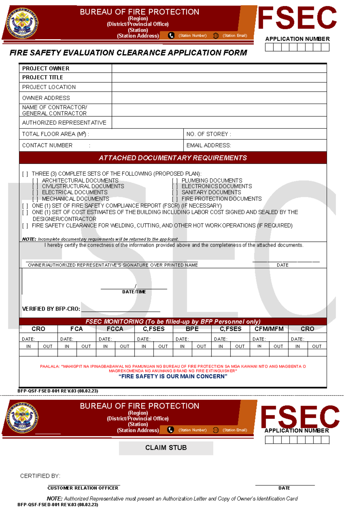 FSED 1F Application Form FSEC for Building Permit Rev02 - PROJECT OWNER ...