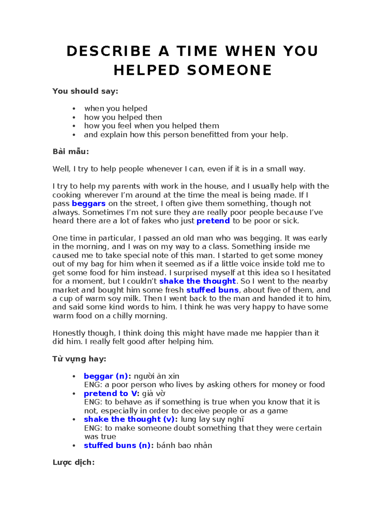 Helping Someone in Need: A Personal Experience Example - Studocu