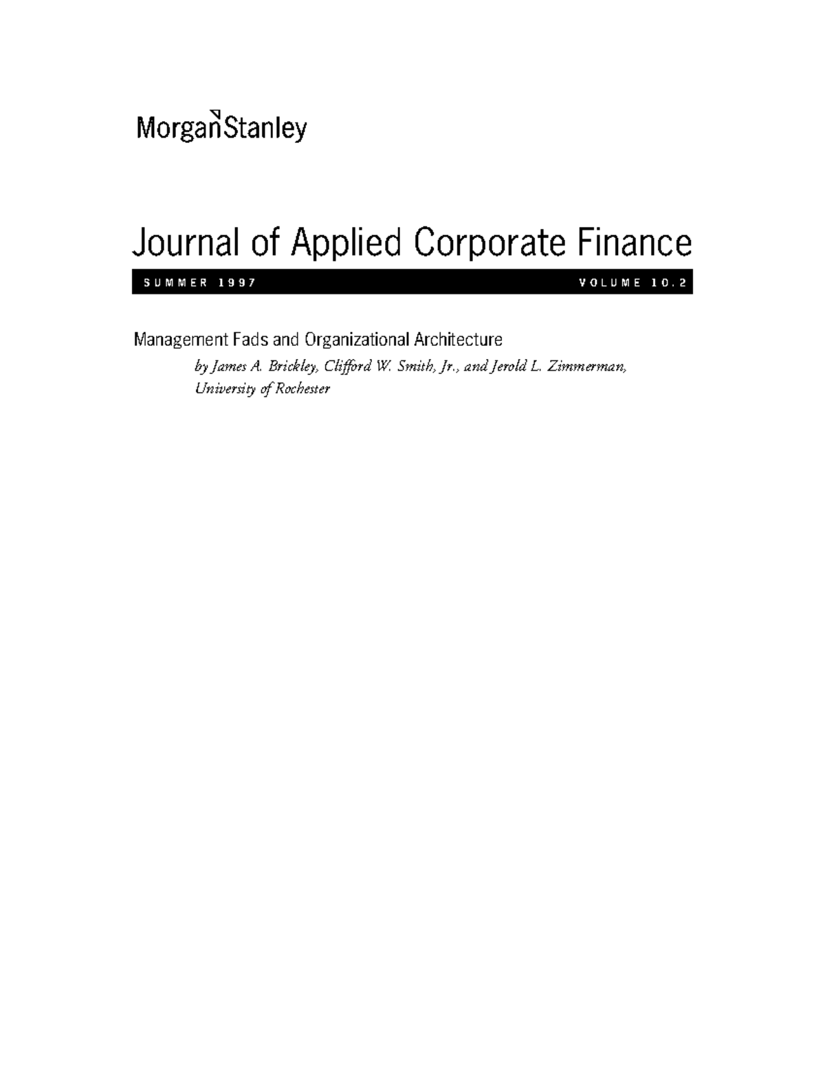 Management Fads and Organizational Architecture: JACF 1997 Insights ...